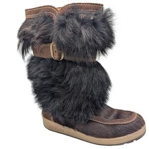 Tecnica Fur Trimmed Winter Boots Brown Suede Buckle Casual Warm Size 42